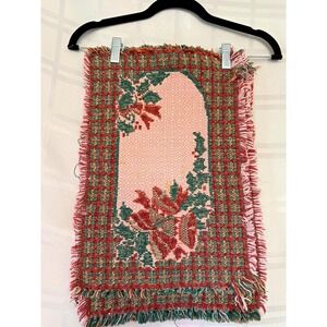 Vintage Red & Green Woven Fabric Christmas Fringed Placemats 4 pieces